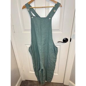 Puro Lino Teal Turquoise 100% Linen Overall Jumpsuit Sz 12 Lagon Look Beach Boho